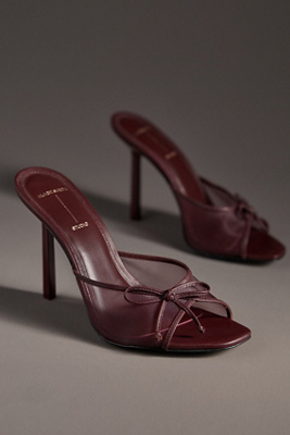 Black Suede Studio Luna Mesh Bow Open-toe Heeled Mules In Brown
