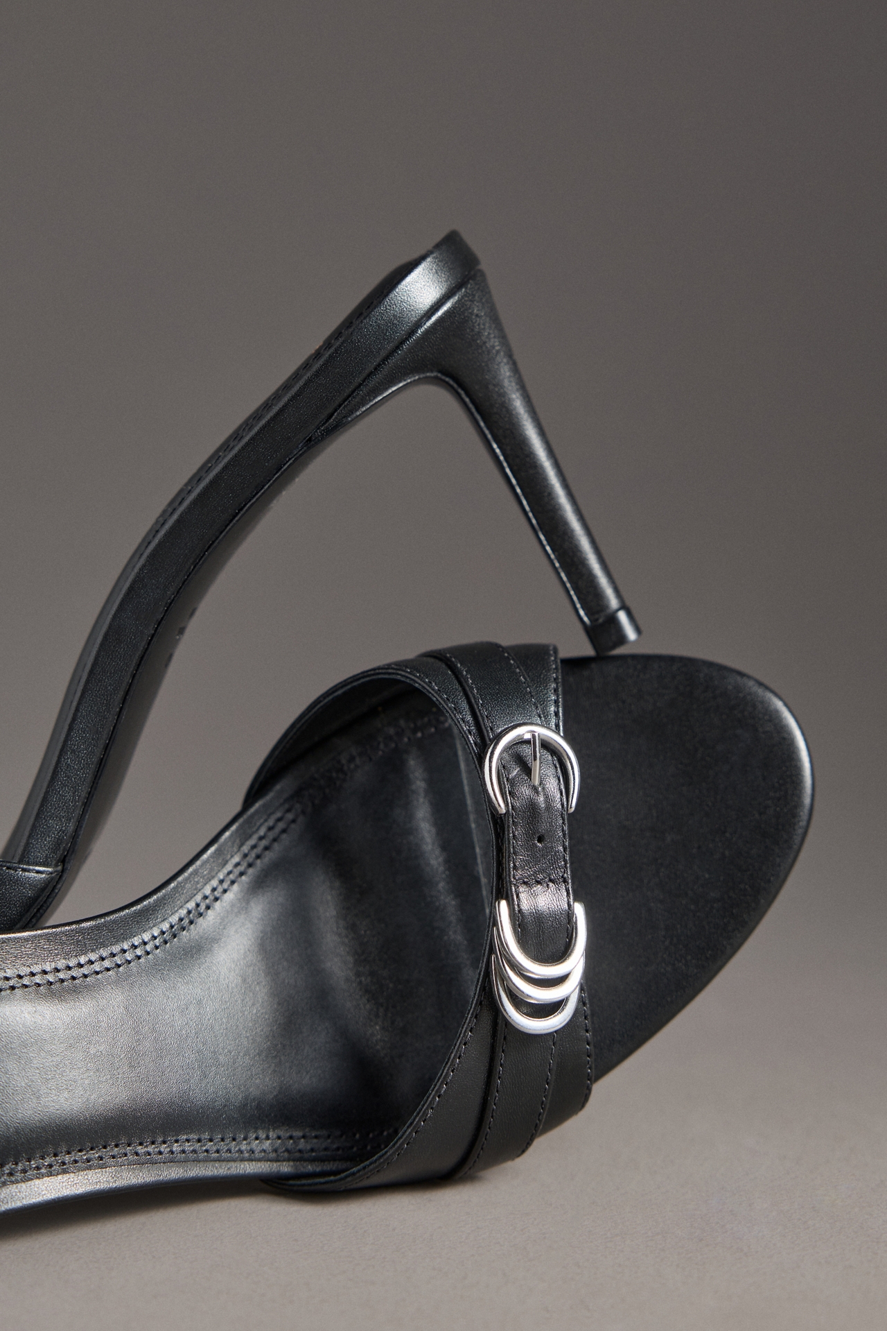 Black Suede Studio Joanna Leather Hardware High-Heel Slipper Mules
