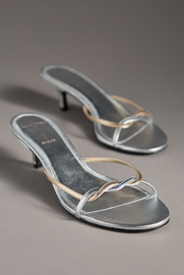 Black Suede Studio Fae Leather Kitten-heel Mules In Silver