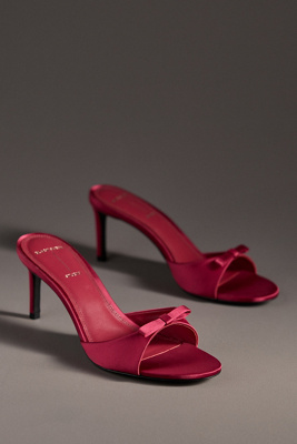 Black Suede Studio Albie Satin Bow Open-toe Kitten-heel Mules In Pink