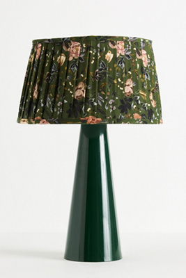 Anthropologie Avalina Enameled Metal Printed Pleated Shade Table Lamp In Green