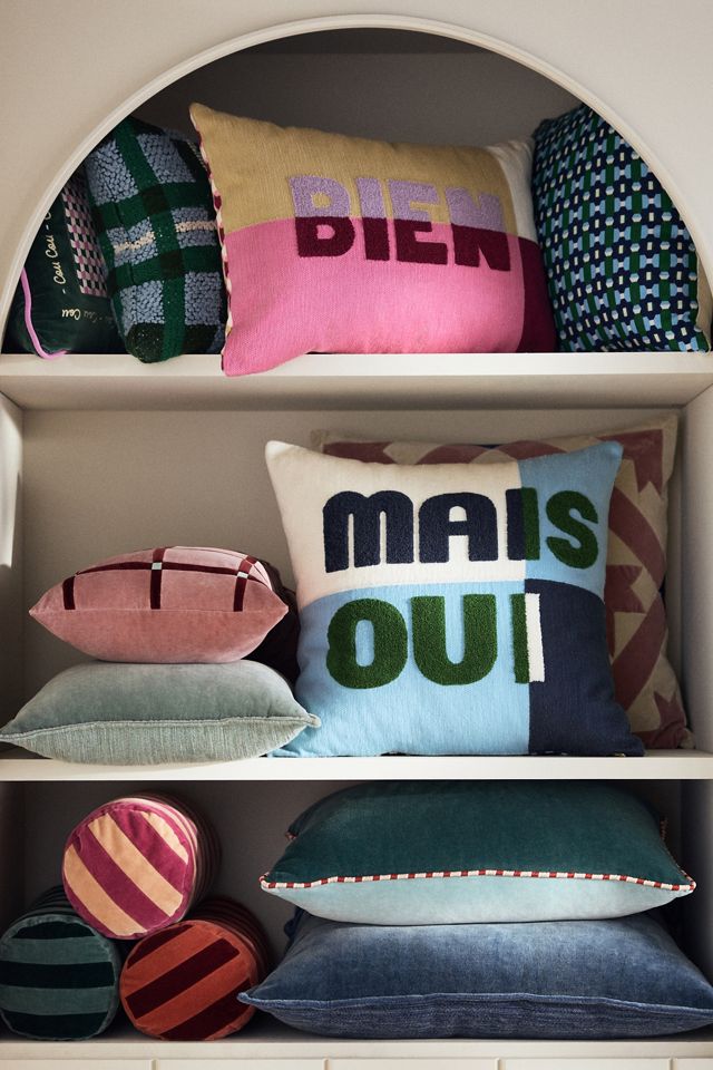 Avery Cotton Embroidered Colorblock Pillow