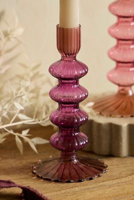 Colorful Glass Ribbed Taper Holder