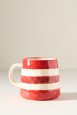 Anthropologie Go Sports! Handpainted Stoneware Mug In Red
