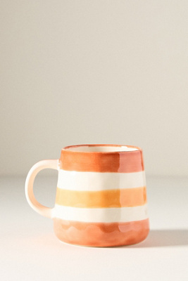 Anthropologie Go Sports! Handpainted Stoneware Mug In Orange