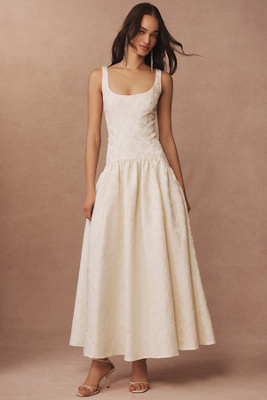 Sleeveless Scoop-Neck Drop-Waist Jacquard Maxi Dress