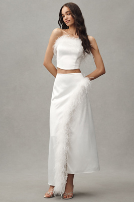 Faux-Feather Strapless Crop Top & Column Maxi Skirt Set
