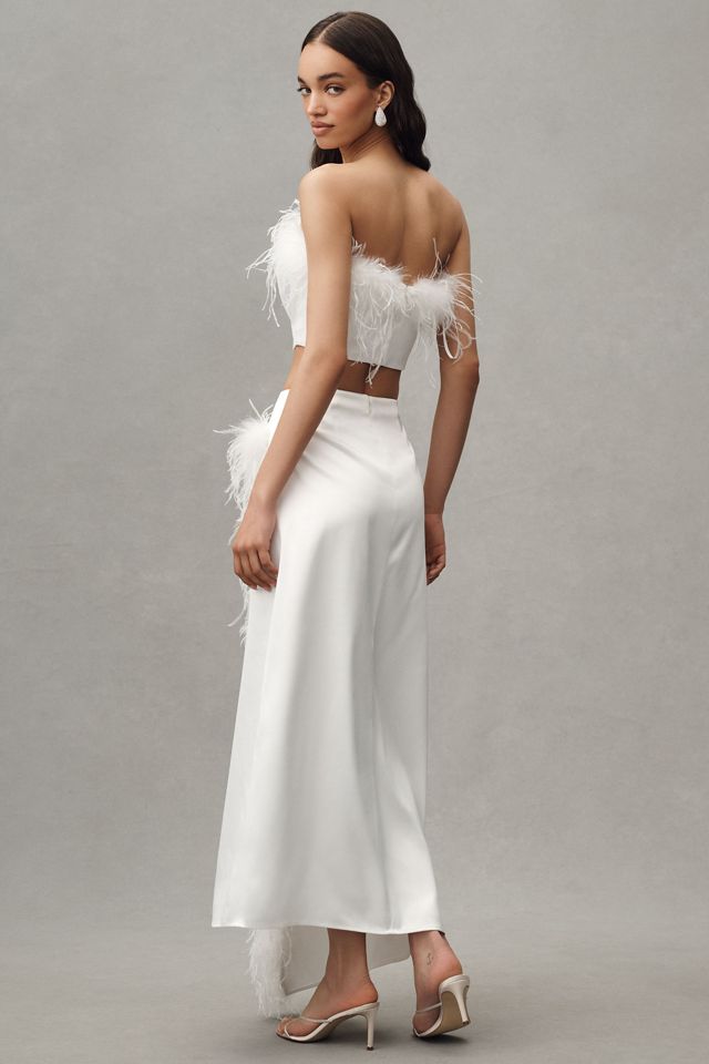 Hutch Faux-Feather Strapless Crop Top & Column Maxi Skirt Set #2