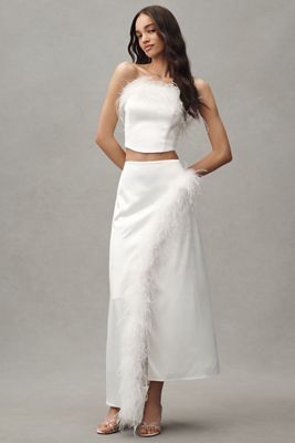 Hutch Faux-Feather Strapless Crop Top & Column Maxi Skirt Set