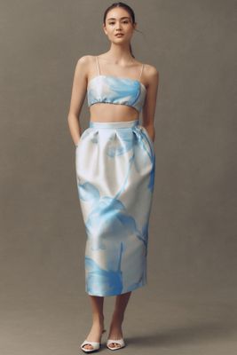 Tadashi Shoji Halter Pearl Beaded Shag Mini Skirt Set