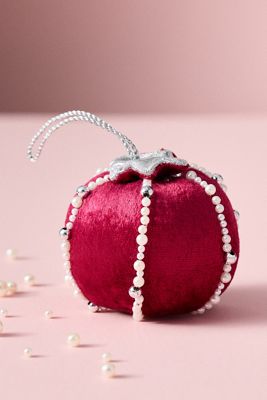 Pearled Velvet Fruit Ornament