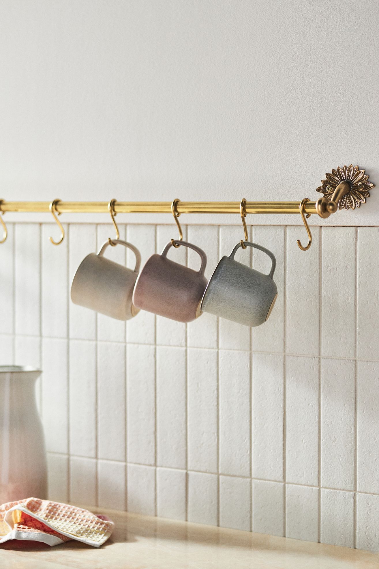 Demeter Feather Brass Pot Rack Utensil Rail - Antiqued Brass, 36"