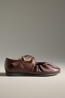 Naguisa Bec Cross-strap Mary Jane Flats In Brown