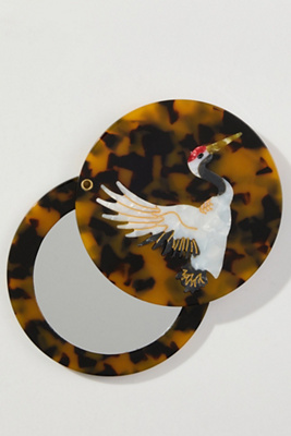 Solar Eclipse Handpainted Compact Mirror In Brown