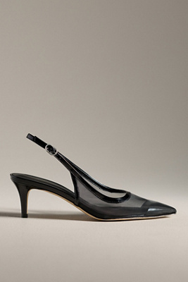 By Anthropologie Mesh Slingback Kitten Heels In Black