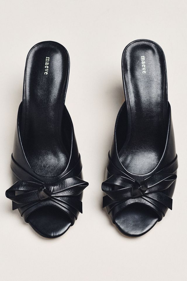 Maeve Bow Peep-Toe Kitten-Heel Mules #1