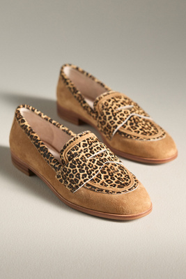 Cecelia New York Kali Suede Leopard-print Loafers In Brown