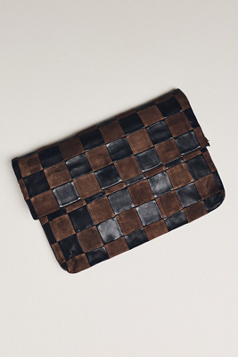 Clare V . Carryall Checkered Leather Clutch In Multi
