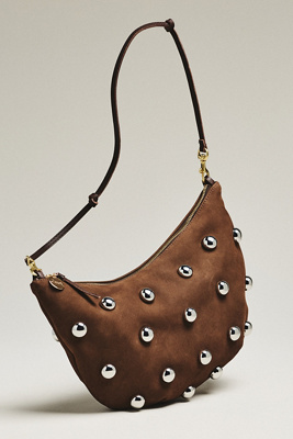 Clare V Lune Studded Italian Leather Bag In Brown