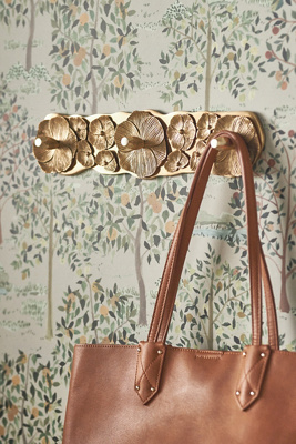 Anthropologie Thea Floral Solid Brass Hook Rack