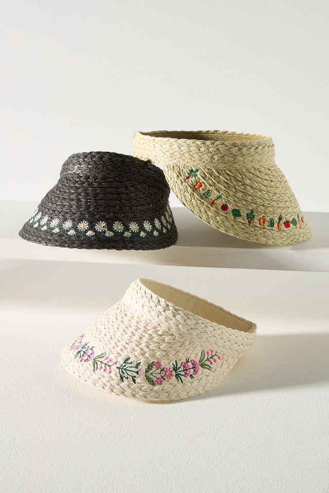 Mini Icon Embroidered Straw Visor #1