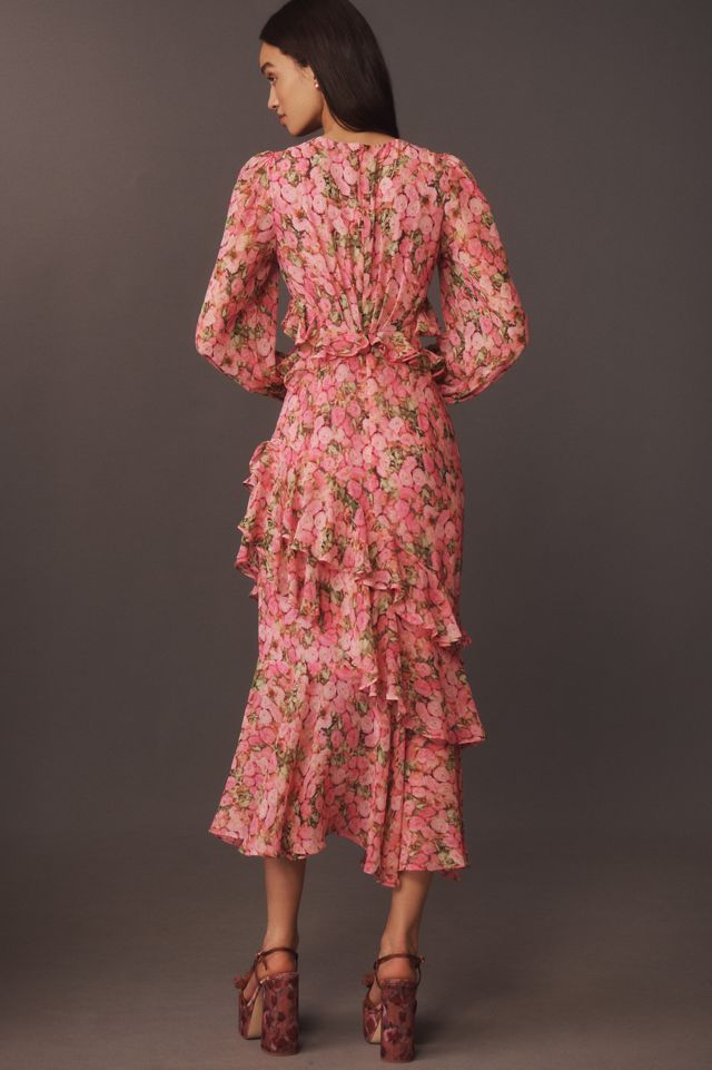 Endless Rose Long-Sleeve Floral Ruffled Midi Dress #1