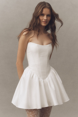 Bhldn Strapless Corset Fit & Flare Mini Dress In White