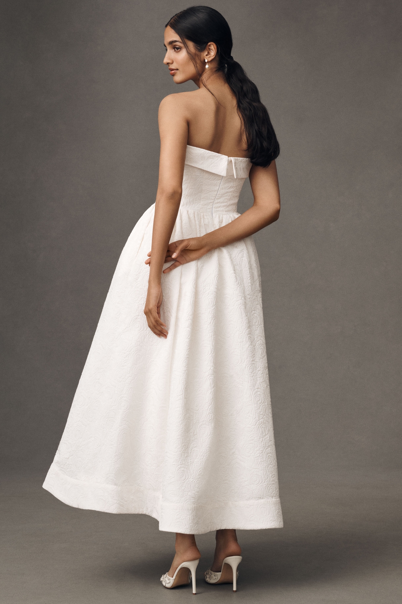 BHLDN Strapless Drop-Waist Fit & Flare Jacquard Maxi Dress