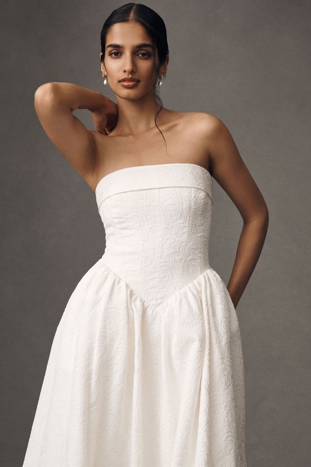 BHLDN Strapless Drop-Waist Fit & Flare Jacquard Maxi Dress #2