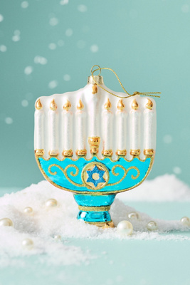 Holiday Temple Hanukkah Menorah Glass Ornament
