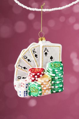 Poker Chips & Cards Glass Ornament