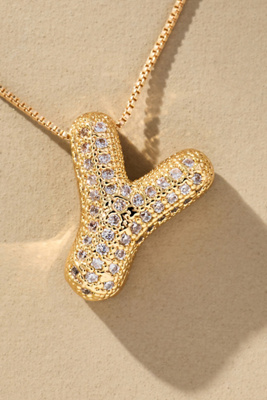 By Anthropologie Pavé Bubble Letter Monogram Necklace