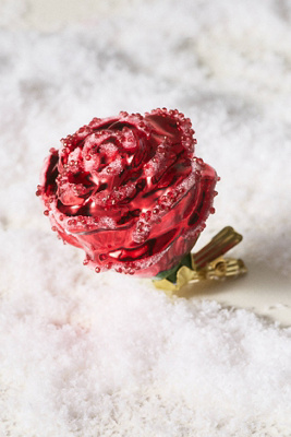 Anthropologie Rose Clip-on Glass Ornament In Red