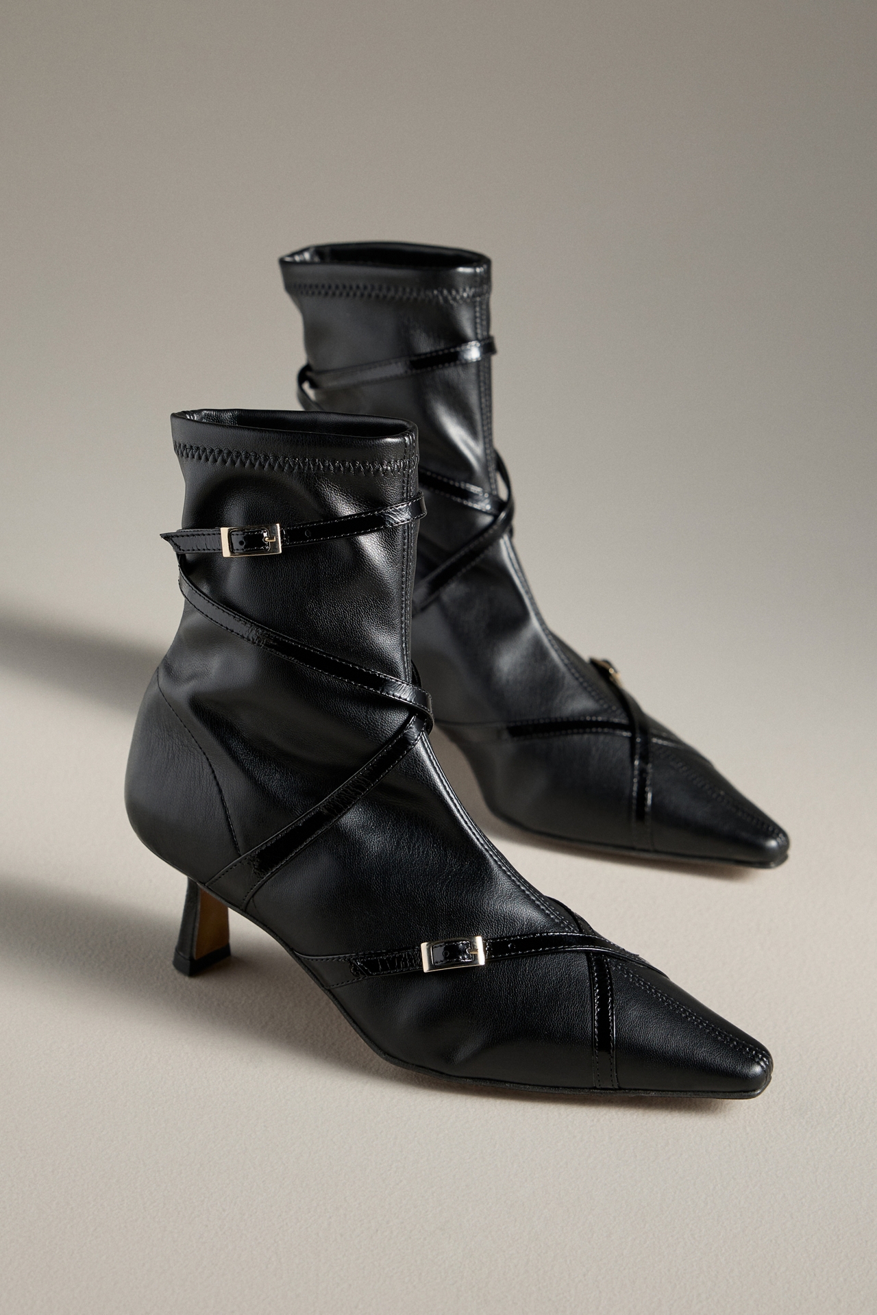 By Anthropologie Strappy Stretch Kitten-Heel Ankle Boots