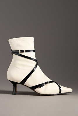 By Anthropologie Strappy Stretch Sock Kitten-heel Ankle Boots In White