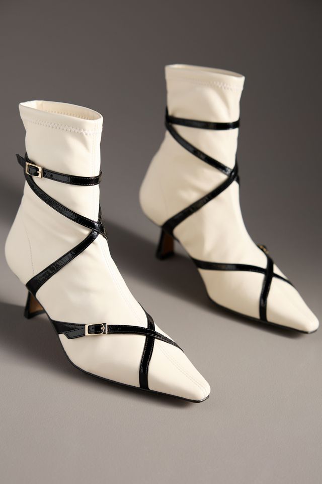 By Anthropologie Strappy Stretch Kitten-Heel Ankle Boots #1