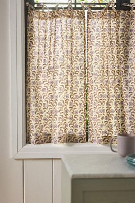 Anthropologie Printed Cotton Tie-top Floral Café Curtains, Set Of 2 In Brown