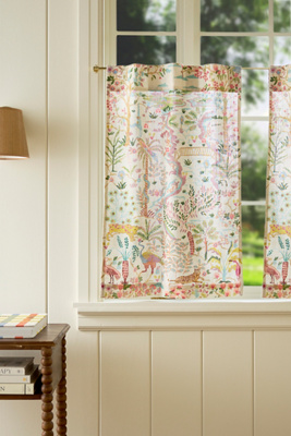 Anthropologie Organic Cotton Tales Menagerie Printed Café Curtain, Set Of 2 In Neutral