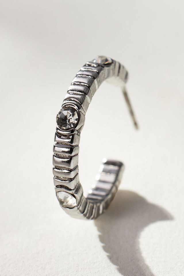 Crystal Ribbed Hoop Earrings #1
