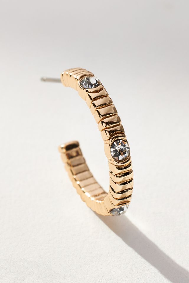 Crystal Ribbed Hoop Earrings #1