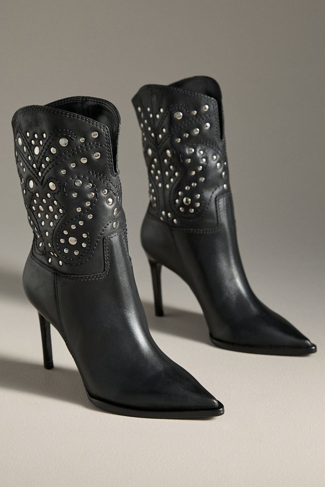 By Anthropologie Studded High-Heel Western Ankle Boots #2