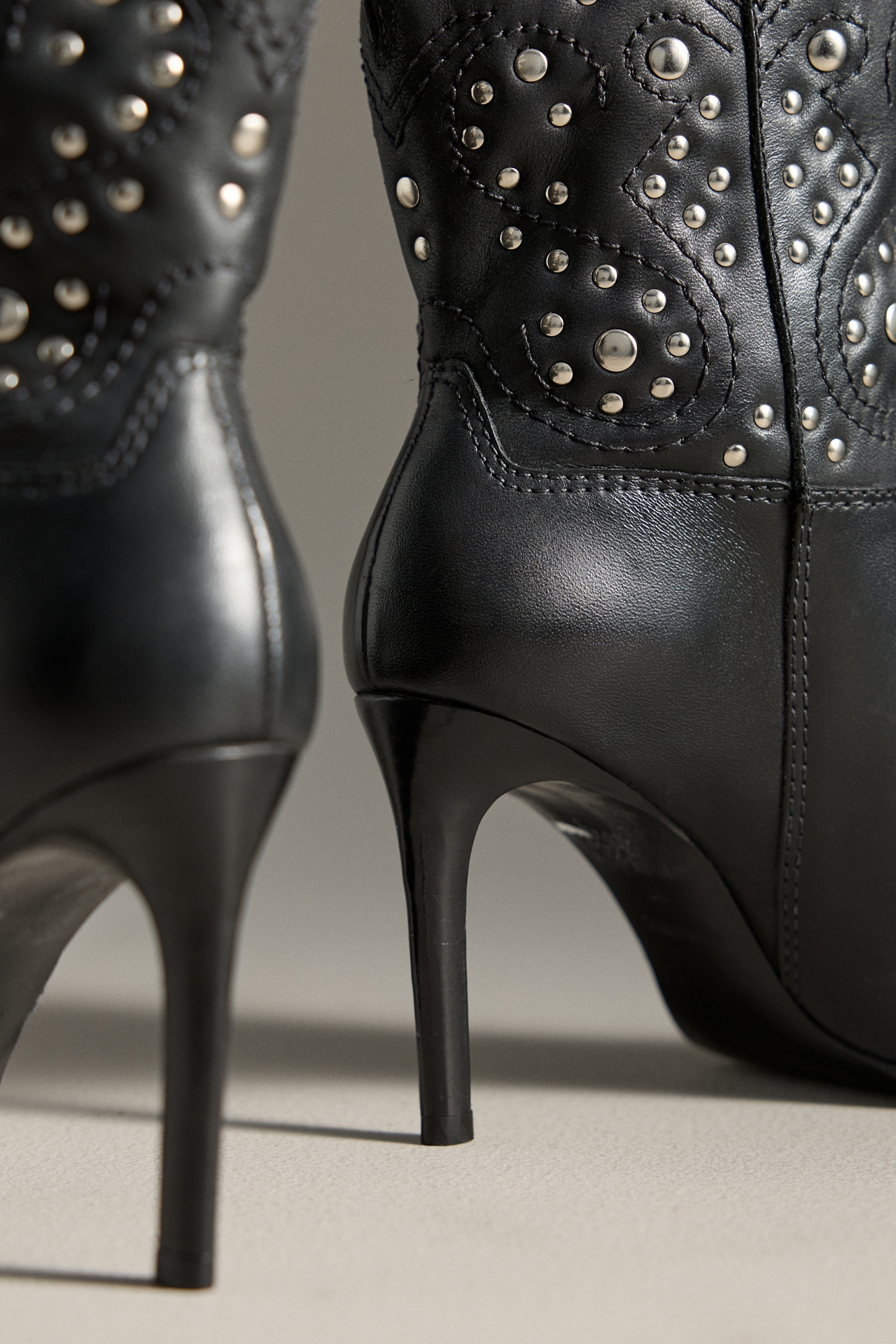 By Anthropologie Studded High-Heel Western Ankle Boots