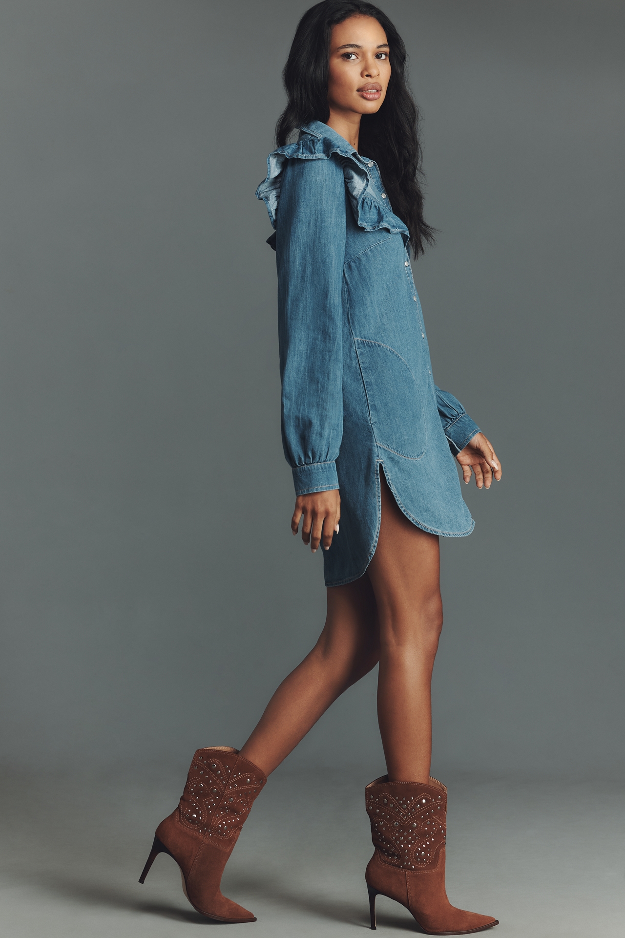 By Anthropologie Studded High-Heel Western Ankle Boots