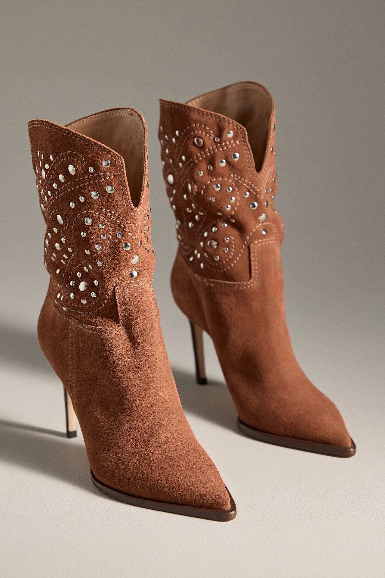By Anthropologie Studded High-Heel Western Ankle Boots