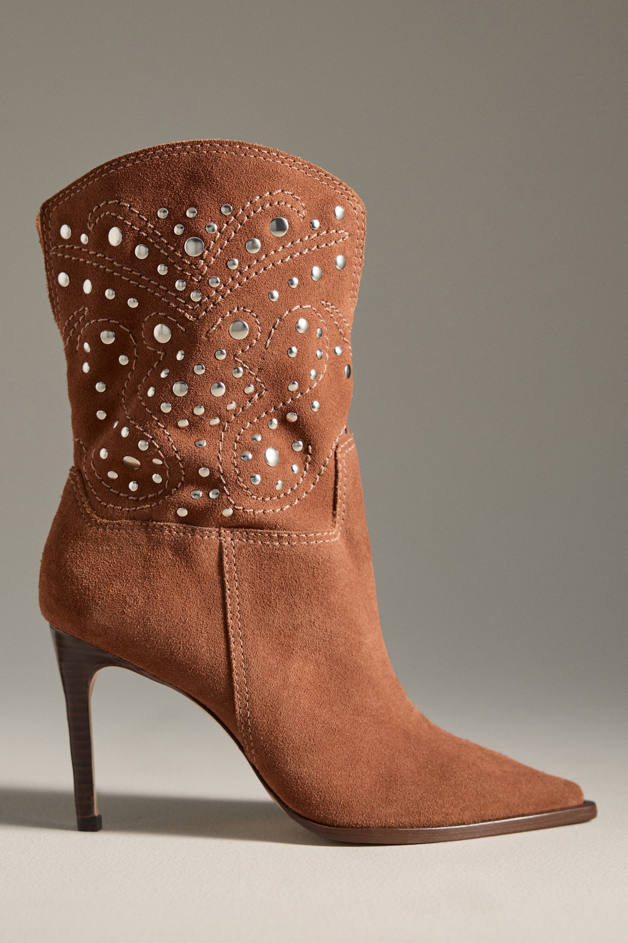 By Anthropologie Studded High-Heel Western Ankle Boots