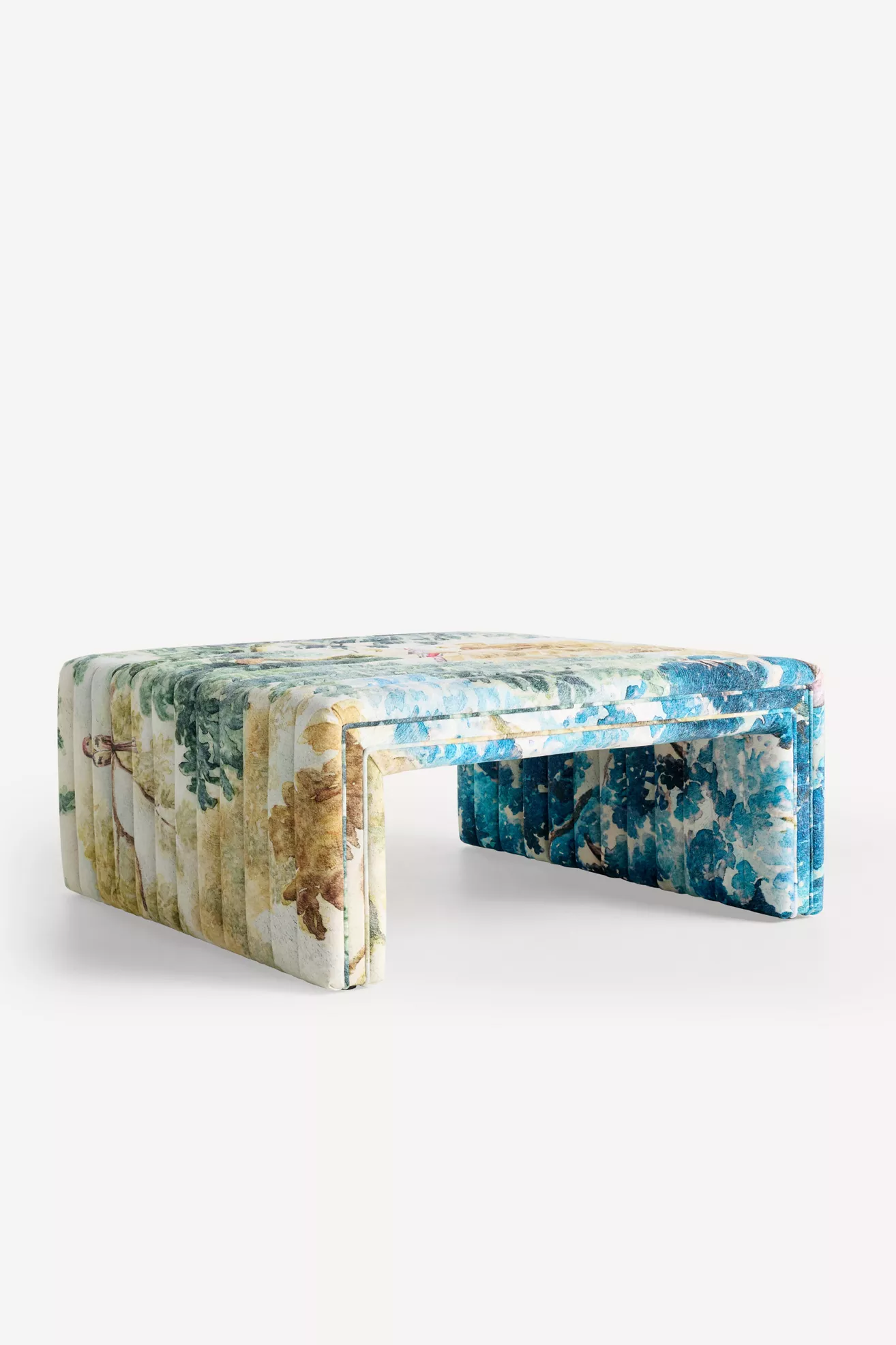 Side angle of the patterned coffee table ottoman