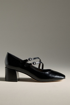 Maeve Asymmetric Strap Block-heel Mary Janes In Black