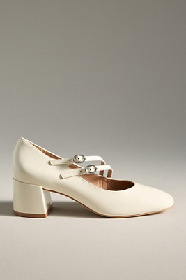 Maeve Asymmetric Strap Block-heel Mary Janes In White