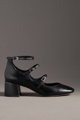 Maeve Triple-strap Block-heel Mary Janes In Black