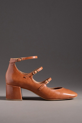 Maeve Triple-strap Block-heel Mary Janes In Brown